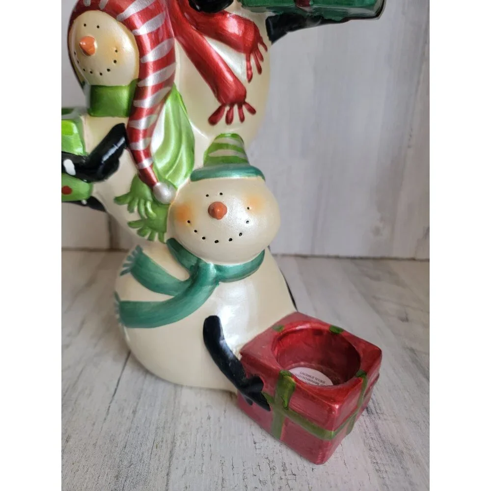 Pier 1 Snowman Trio tea light present‎ gift holder Xmas home decor